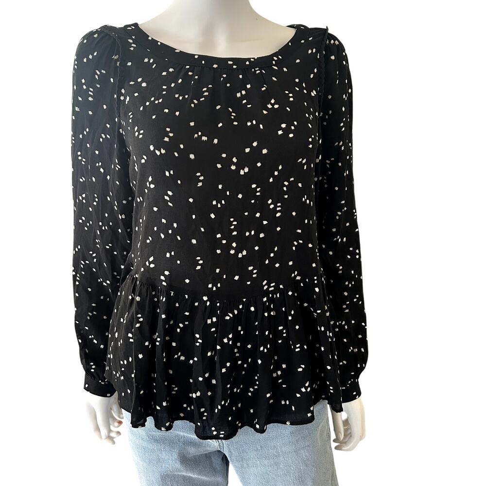 Maeve Anthropologie Black White Cheyenne Peplum Blouse